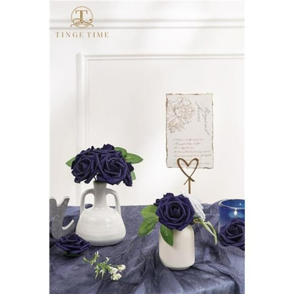 Navy Blue Artificial Roses 25pcs Fake Flowers for Wedding Bouquets Centerpieces - Picture 5 of 7